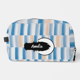 Personalised Blue Peach Watercolor Striped  Dopp Kit