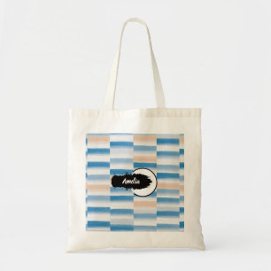 Personalised Blue Peach Watercolor Striped Tote Ba Bag