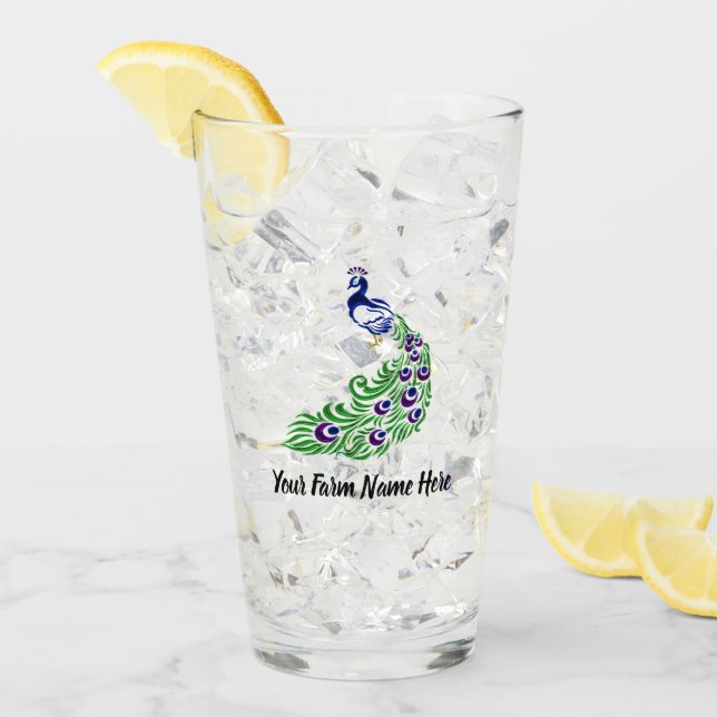 Personalised Blue Peacock Farm Glass (Front Ice)
