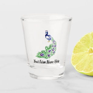 Personalised Blue Peacock Farm Shot Glass