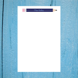 Personalised Blue Pencil Teacher Custom Stationery