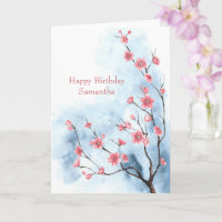 Personalised Blue Pink Floral Tree Watercolor