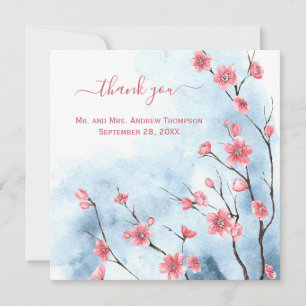 Personalised Blue Pink Floral Wedding Thank you  Card