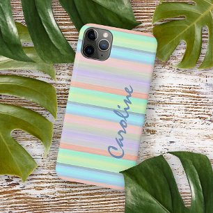 Personalised Blue Pink Lime Green Stripes iPhone 11 Pro Max Case