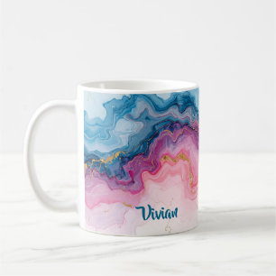 Personalised Blue Pink Marble Gift Mum Coworker Coffee Mug