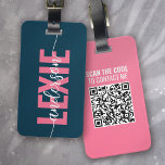 Personalised Blue Pink Monogram QR Code Luggage Tag<br><div class="desc">Liven up your luggage with this personalised design that's perfect for travellers</div>