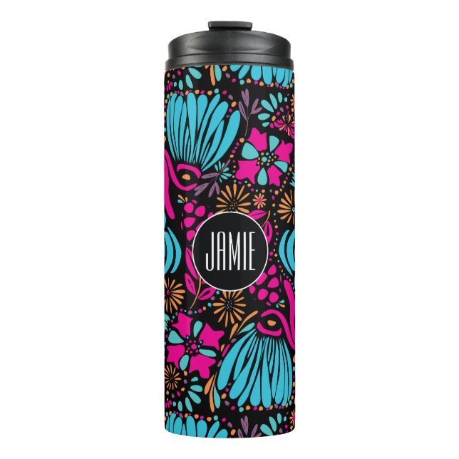 Personalised Blue Pink Purple Floral Pattern Thermal Tumbler (Front)
