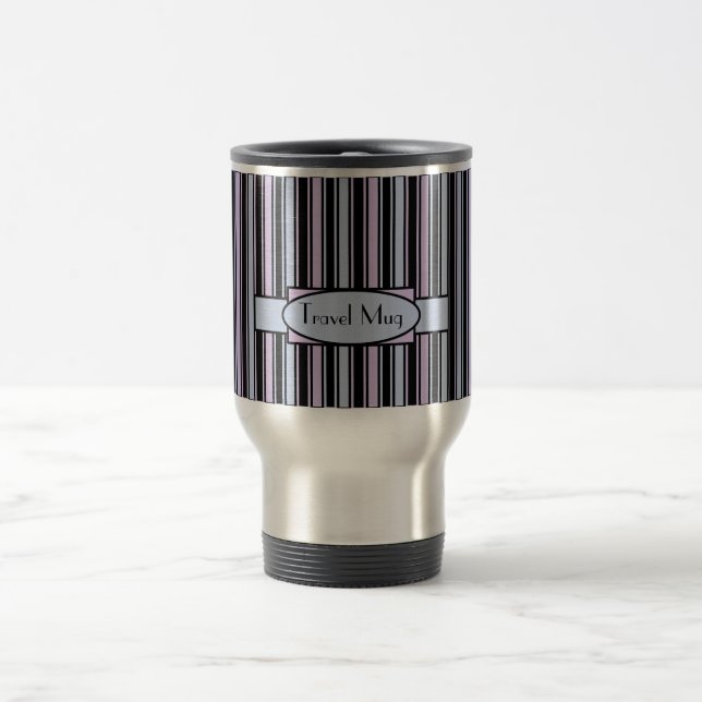 Personalised Blue Pink Stripe Travel Mug (Center)