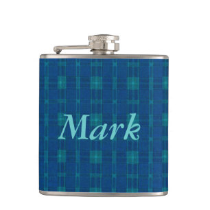 Personalised Blue Plaid Flask