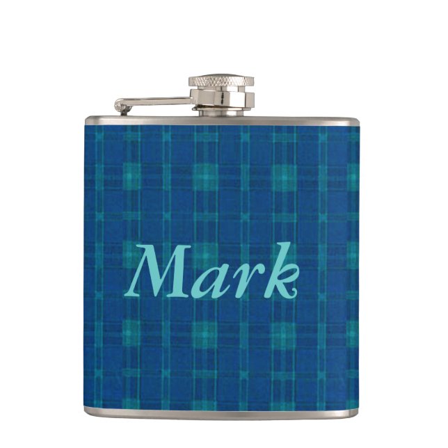 Personalised Blue Plaid Flask (Front)