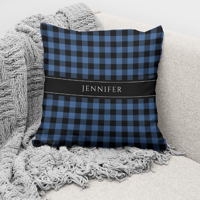 Personalised Blue Plaid Gingham Pattern Cushion (Creator Uploaded)
