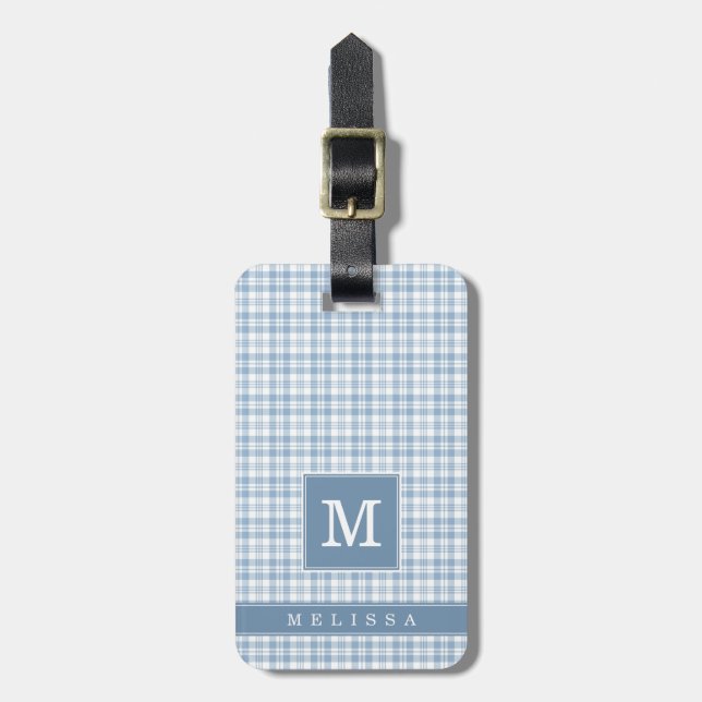 Personalised Blue Plaid Luggage Tag (Front Vertical)