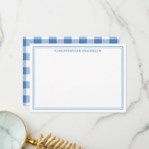 Personalised Blue Plaid New Baby Stationery Thank You Card