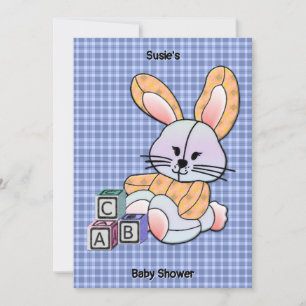 Personalised Blue Plaid Nursery Art - Bunny Invitation