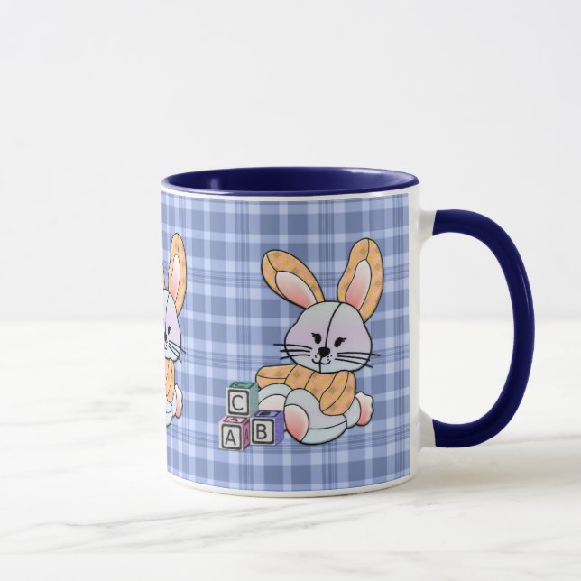 Personalised Blue Plaid Nursery Art - Bunny Mug (Right)