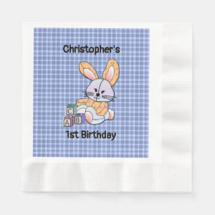 Personalised Blue Plaid Nursery Art - Bunny Napkin