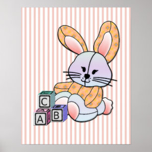 Personalised Blue Plaid Nursery Art - Bunny Poster