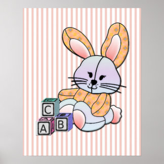 Personalised Blue Plaid Nursery Art - Bunny Poster