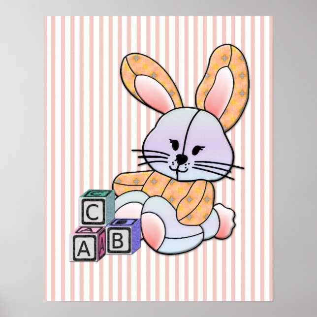 Personalised Blue Plaid Nursery Art - Bunny Poster (Front)