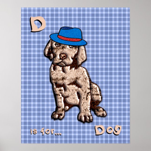 Personalised Blue Plaid Nursery Art - Dog Poster (Front)