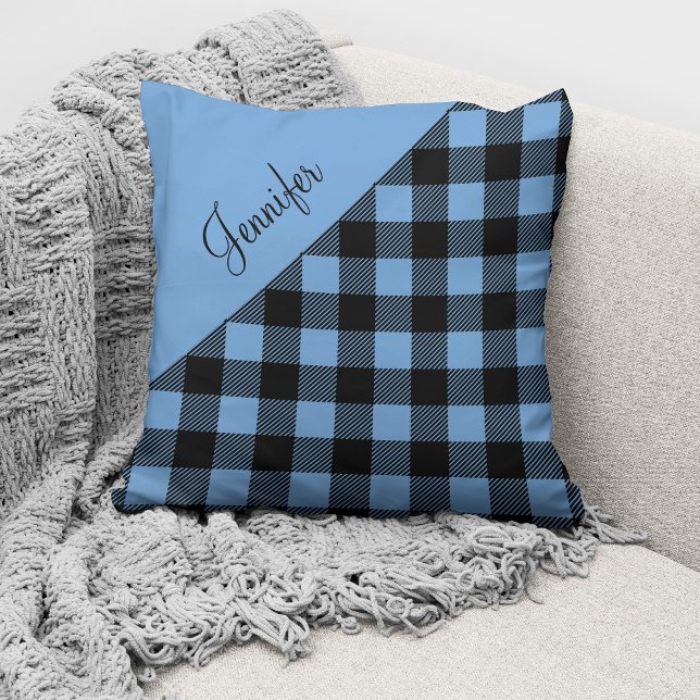 Personalised Blue Plaid Pattern Cushion (Creator Uploaded)