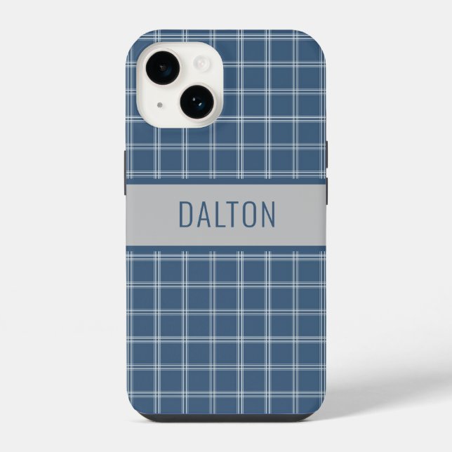 Personalised Blue Plaid Phone Case (Back)
