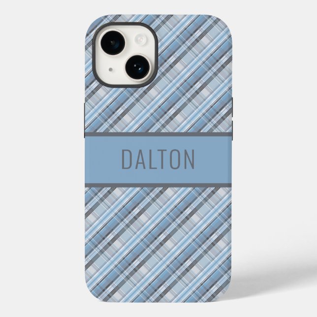 Personalised Blue Plaid Phone Case (Back)