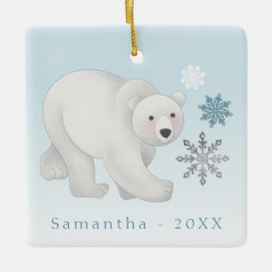Personalised Blue Polar Bear Ceramic Ceramic Ornament