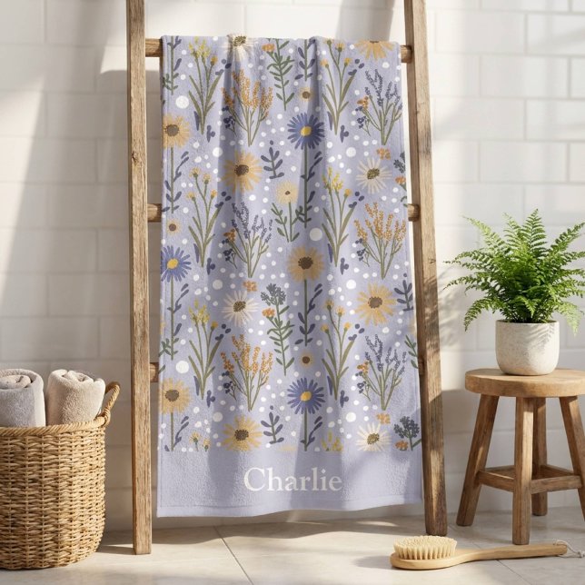 Personalised Blue Polka Dot Flower Kids Bath Towel (Creator Uploaded)