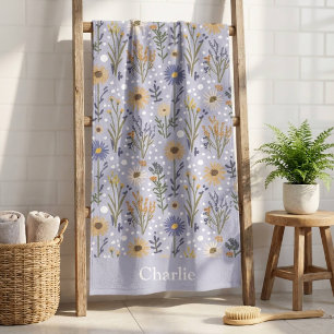 Personalised Blue Polka Dot Flower Kids Beach Towel