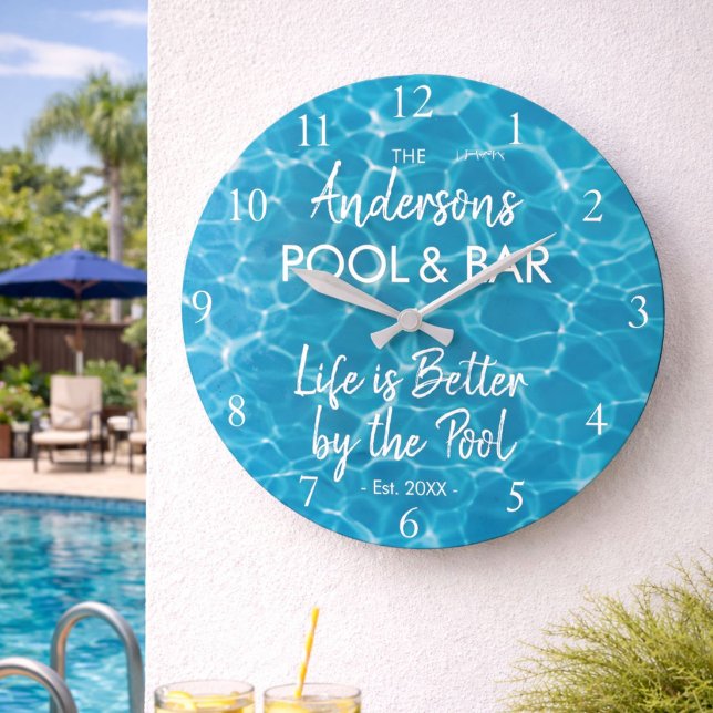 Personalised Blue Pool Water Welcome to our Pool Large Clock (Creator Uploaded)