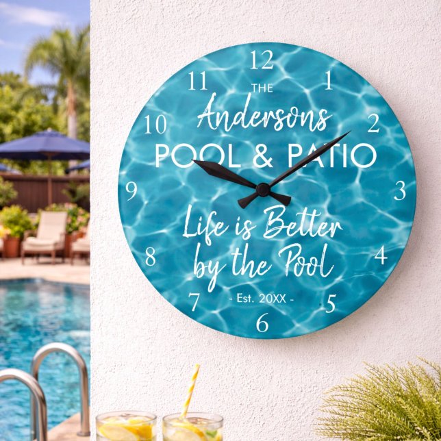 Personalised Blue Pool Water Welcome to our Pool Large Clock (Creator Uploaded)
