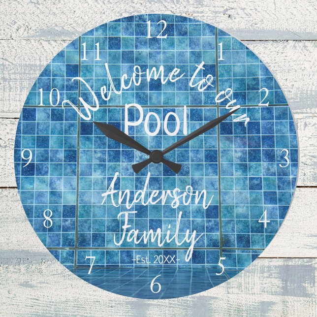 Personalised Blue Pool Water Welcome to our Pool Large Clock (Creator Uploaded)