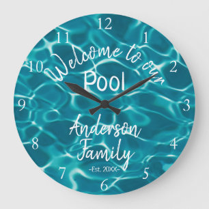 Personalised Blue Pool Water Welcome to our Pool Large Clock