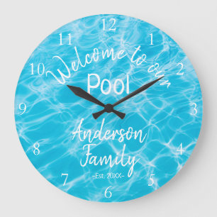 Personalised Blue Pool Water Welcome to our Pool Large Clock
