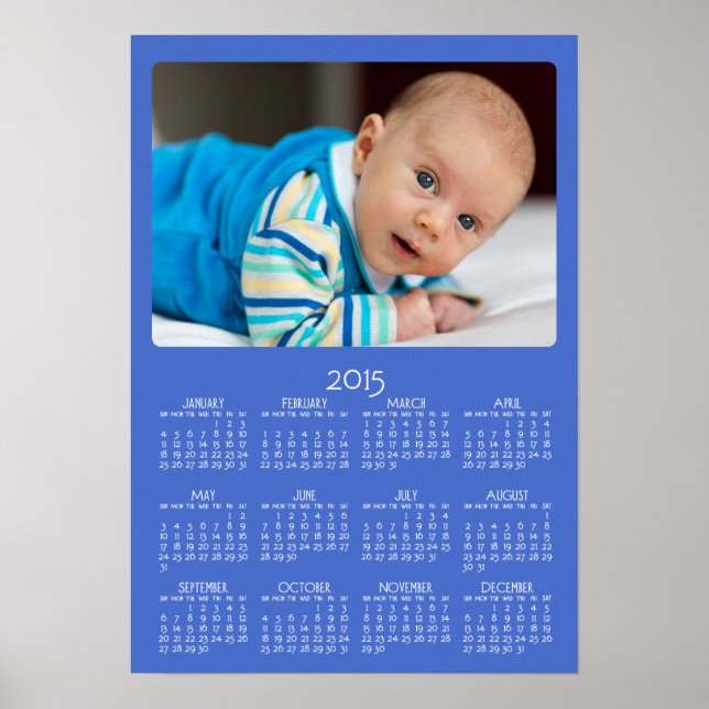 Personalised Blue Poster Yearly Calendar 2015 (Front)