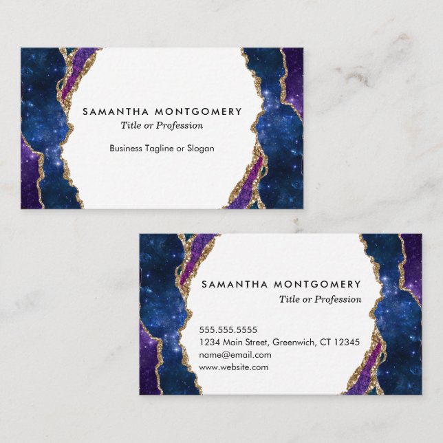 Personalised Blue Purple Aqua Gold Veins Agate Business Card (Front/Back)
