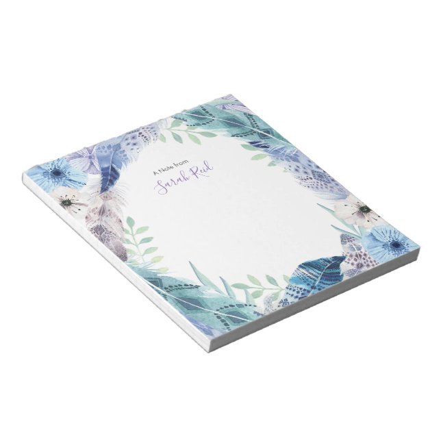 Personalised blue purple boho watercolor Notepad (Angled)