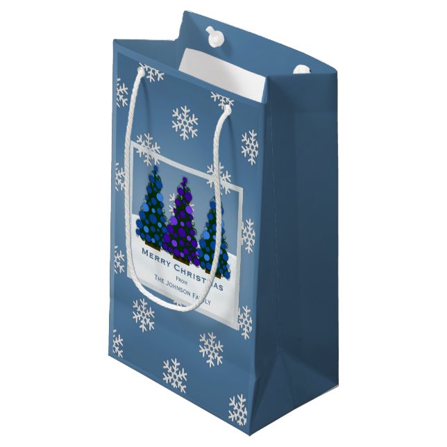 Personalised Blue & Purple Christmas Tree Gift Bag (Front Angled)
