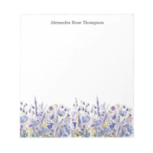 Personalised Blue Purple Wildflower Watercolor Notepad