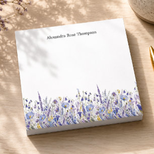 Personalised Blue Purple Wildflower Watercolor Post-it Notes