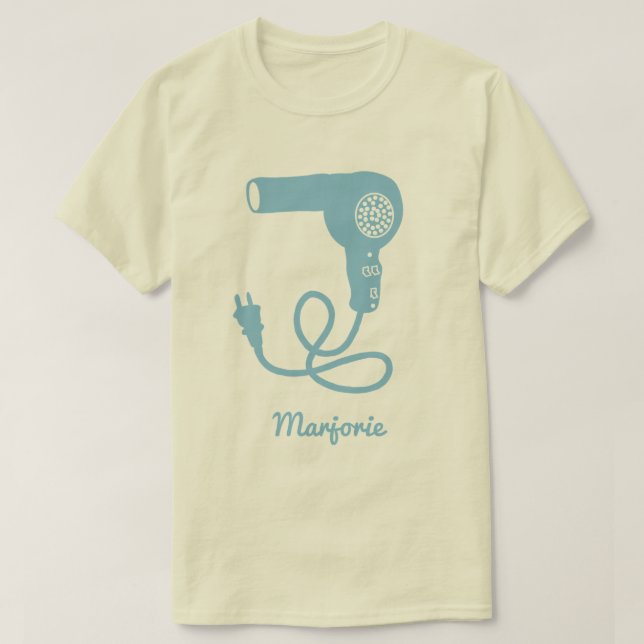 Personalised Blue Retro Hairdryer Blow Dryer T-Shirt (Design Front)