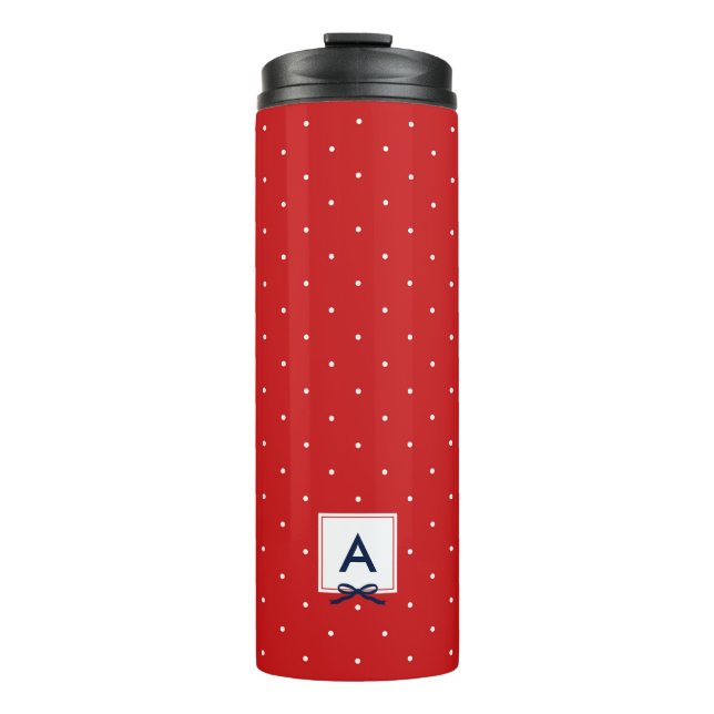 Personalised Blue Ribbon Red Polka Dot Monogram Thermal Tumbler (Front)