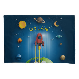 Personalised Blue Rocket Ship Pillowcase