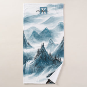 Personalised Blue Rolling Mountain View Bath Towel