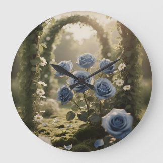 Personalised Blue Rose Elegance – Unique Romantic Large Clock