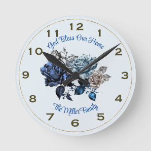 Personalised Blue Rose Wall Clock God Bless Our H