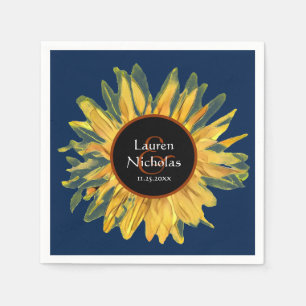 Personalised Blue Rustic Sunflower Wedding Napkins