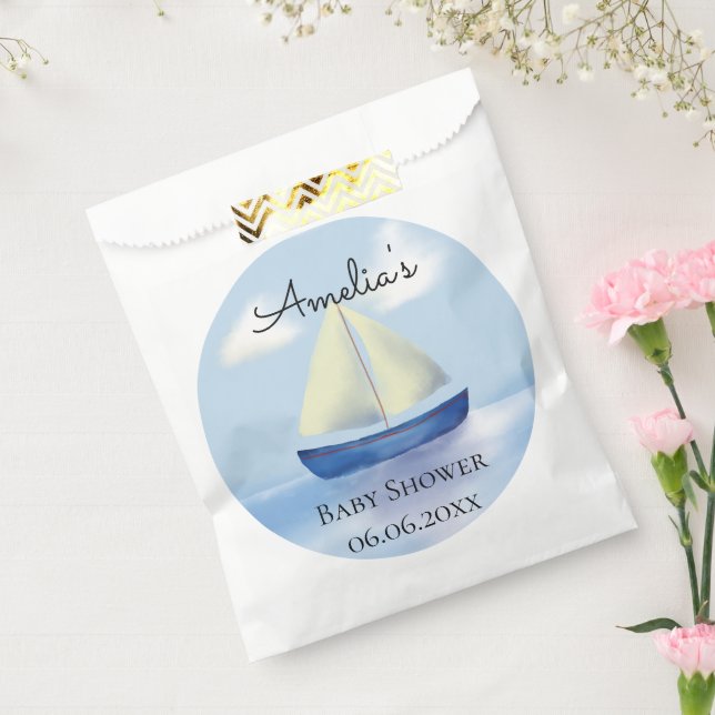 Personalised Blue Sailboat Baby Shower Favour Bag (Sealed)