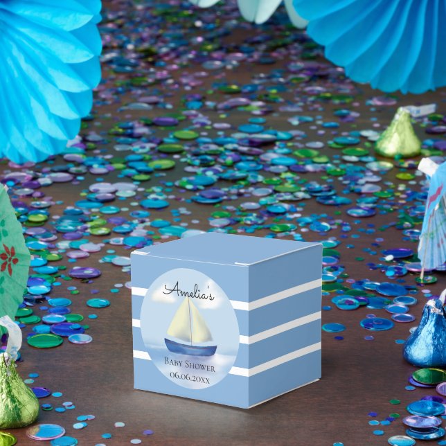 Personalised Blue Sailboat Baby Shower Favour Box (Party)
